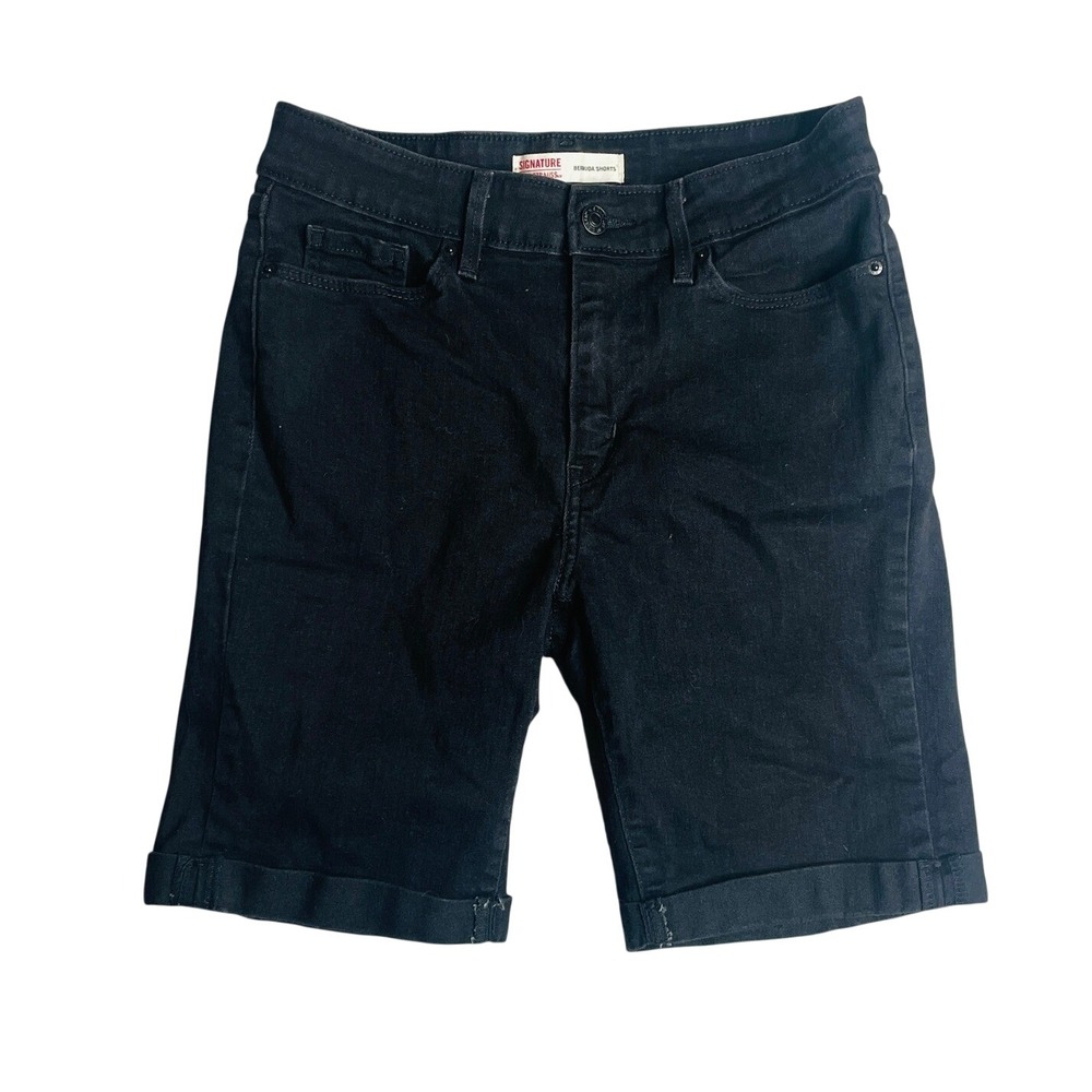 Signature Levi Strauss Bermuda Shorts Womens Size 2 W26 Mid Rise Black Cuffed
